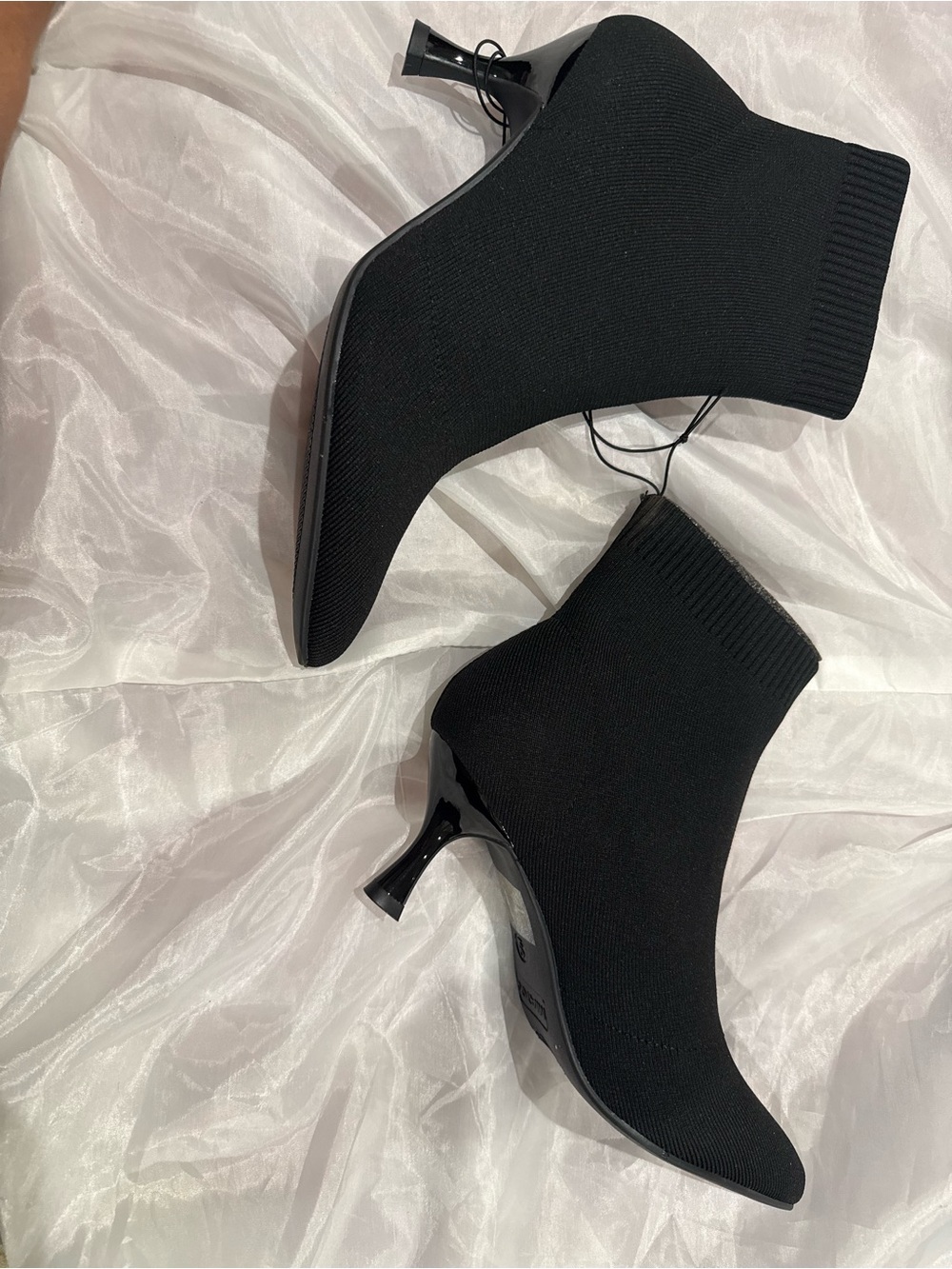Black Knit Sock Ankle Booties with Sculpted Heel